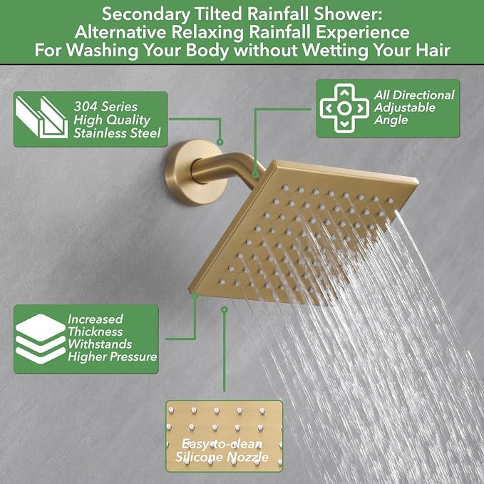 VANFOXLE Shower Faucet Set Brushed Gold Shower System, Push Button Diverter - Image 2