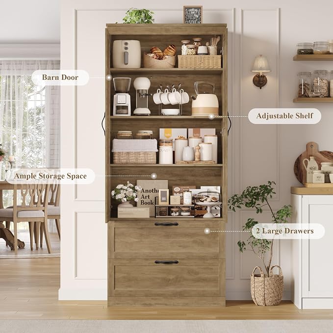 HOSTACK 70" Tall Kitchen Pantry Storage, Barn Doors Pantry Cabinet - Image 7