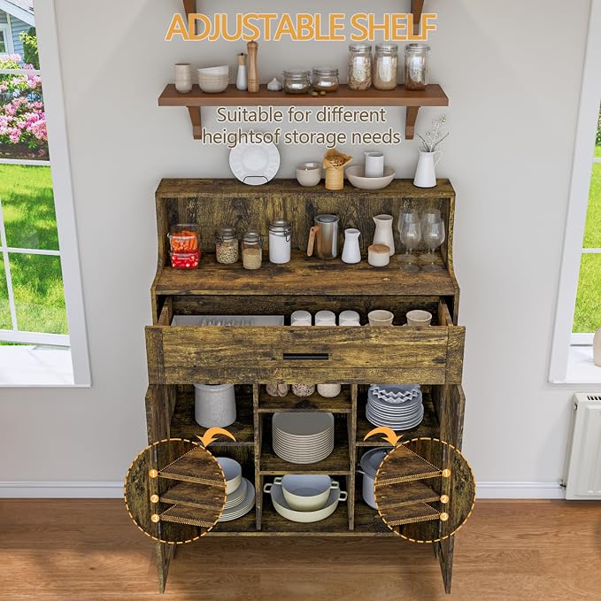 Storage Cabinet with Doors and Drawers, Kitchen Storage Cabinet with 1 Large - Image 5