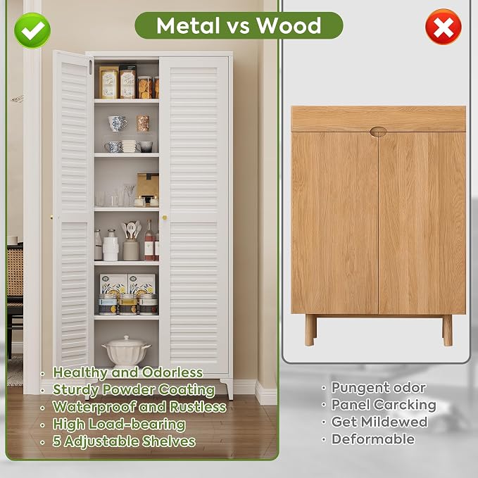 74" H Metal Pantry Cabinet, Kitchen Pantry Storage Cabinets - Image 6