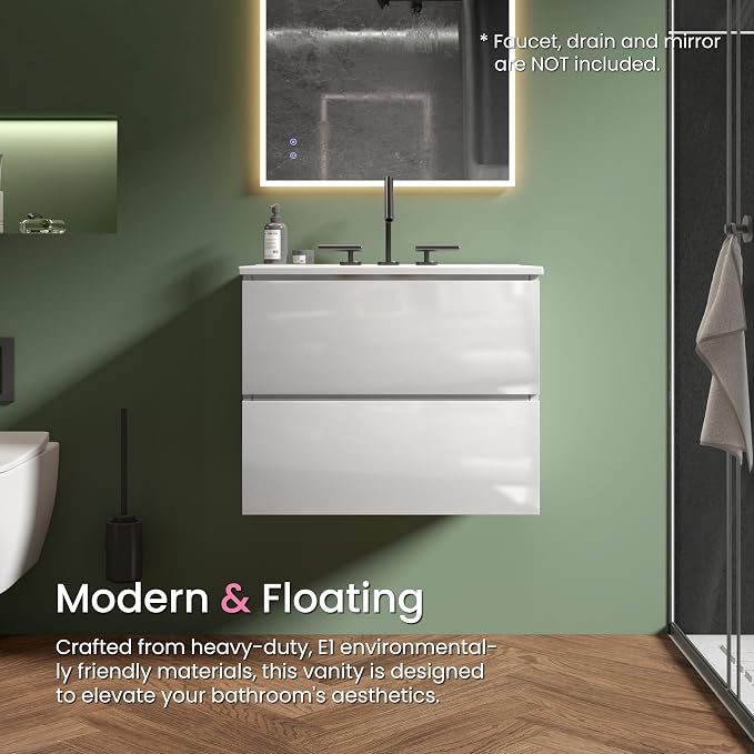 24" Bathroom Vanity with Sink, Modern Floating Vanity with Double Soft Closing - Image 4