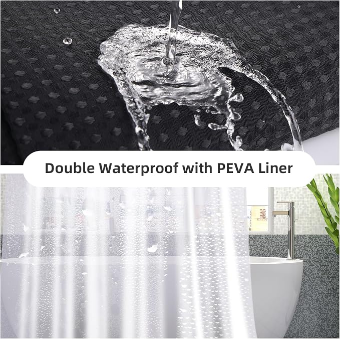 LaCyan 3 in 1 Waterproof Waffle Weave Shower Curtain and Clear Liner Set - Image 3