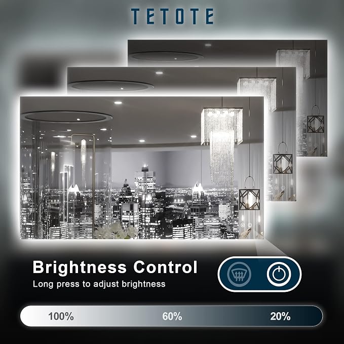 TETOTE 40 x 24 Inch LED Backlit Bathroom Vanity Mirror - Image 3