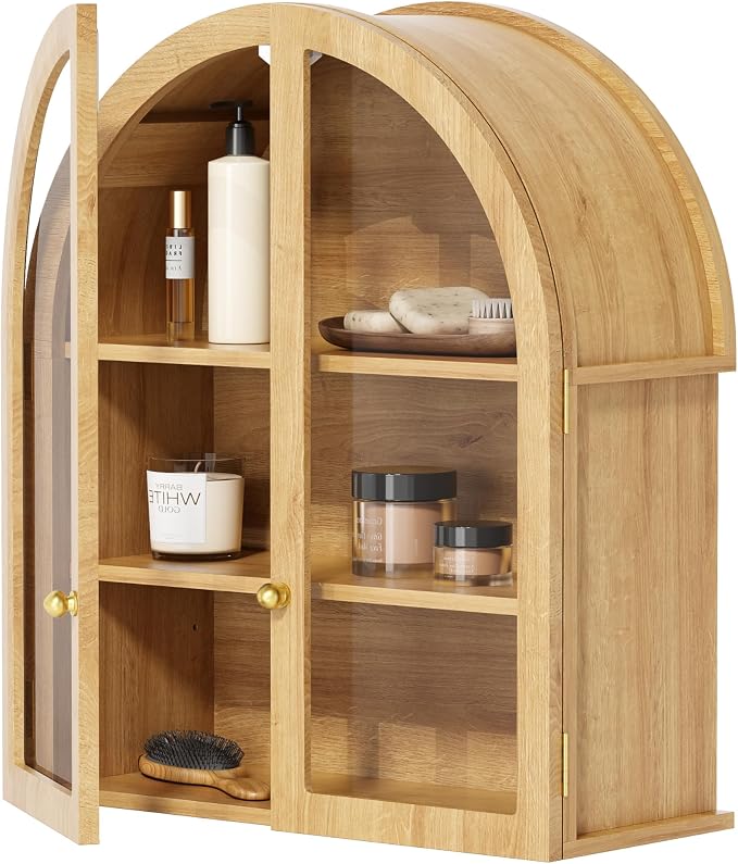 Small Arched Bathroom Wall Cabinet Modern Wooden Medicine Cabinet - Image 9