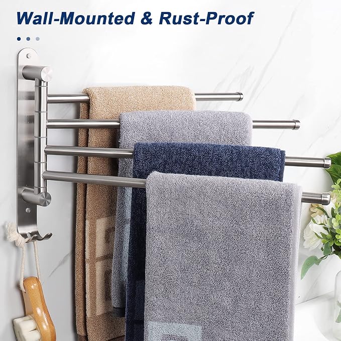 NearMoon Swivel Towel Rack, 13.8" Thicken 304 Stainless Steel 4-Arm Towel Bar - Image 4