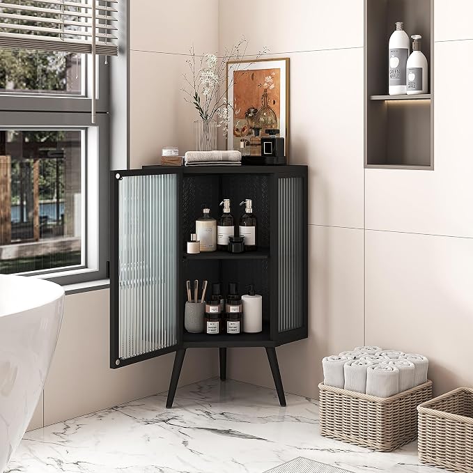Corner Storage Cabinet with Glass Door - Image 3