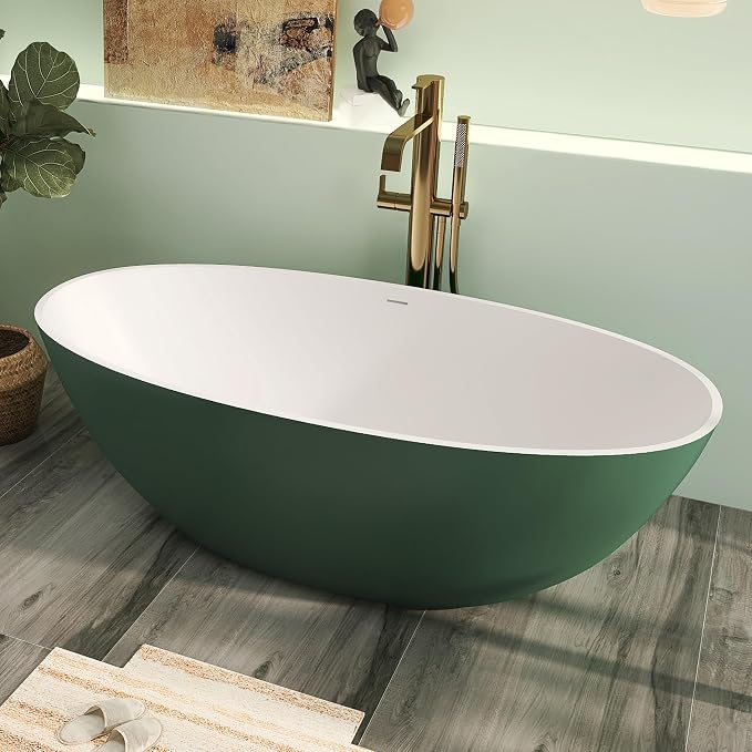 65" Premium Solid Surface Freestanding Bathtub, Upgraded Inside White and - Image 2