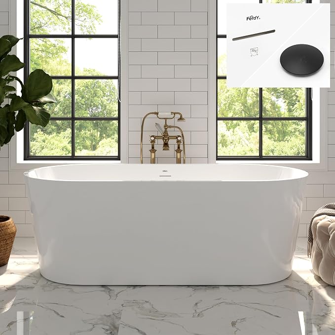 FerdY Shangri-La 67" Acrylic Freestanding Bathtub, Classic Oval Shape Acrylic by FerdY