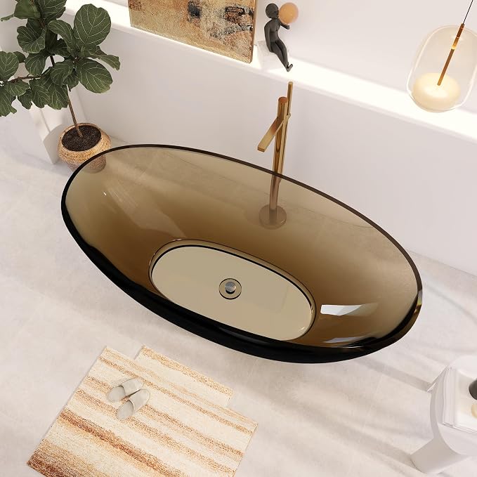 71" Premium Solid Surface Freestanding Bathtub, Upgraded Transparent Dark Brown - Image 3