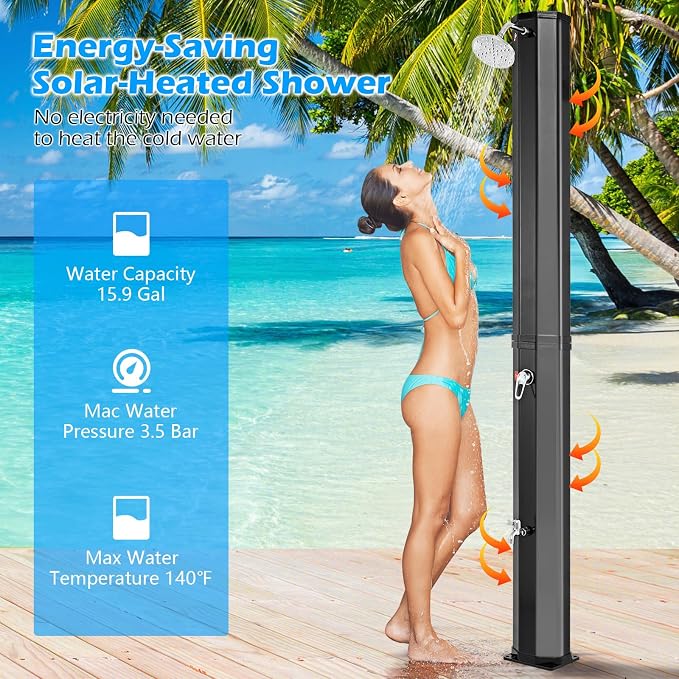 Goplus 15.9 Gallon Solar Heated Outdoor Shower, 7.5 FT Freestanding Outdoor - Image 2