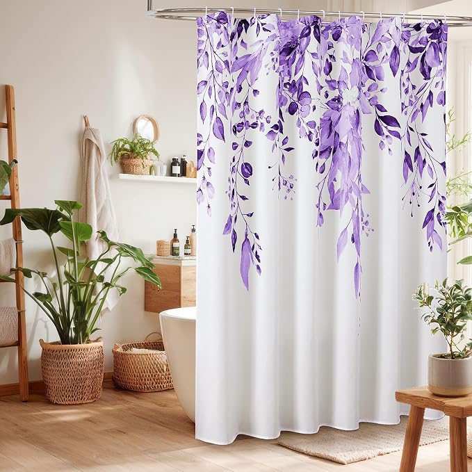 Colorful Star Purple Eucalyptus Waterproof Shower Curtain Set - Image 2