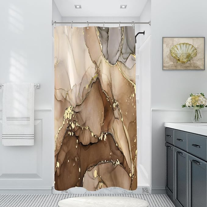 Small Stall Marble Shower Curtain 36 x 72 Inch, Half Narrow Abstract Modern by BayNook