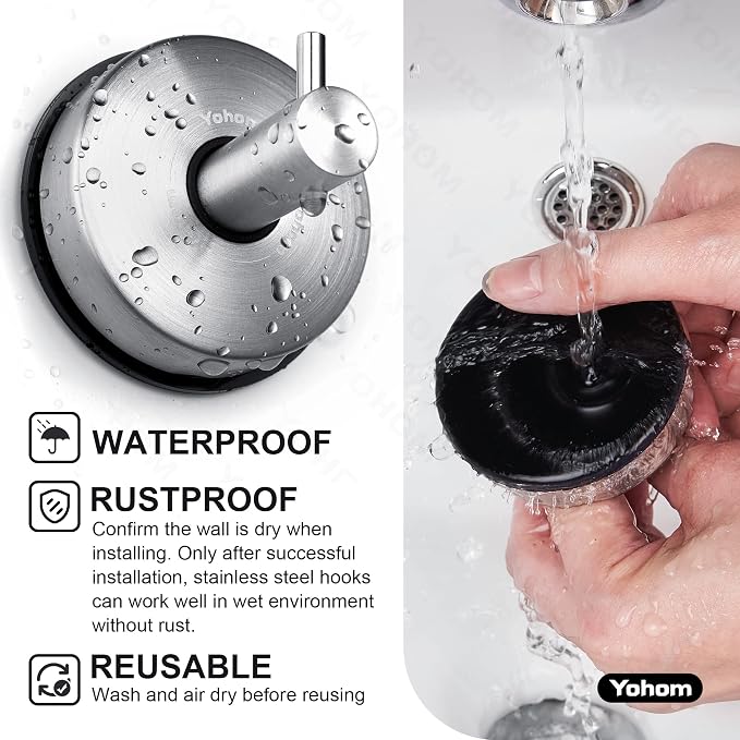 YOHOM Vacuum Suction Cup Hooks Shower Towel Holder Bathroom Shower Hook Brushed - Image 3