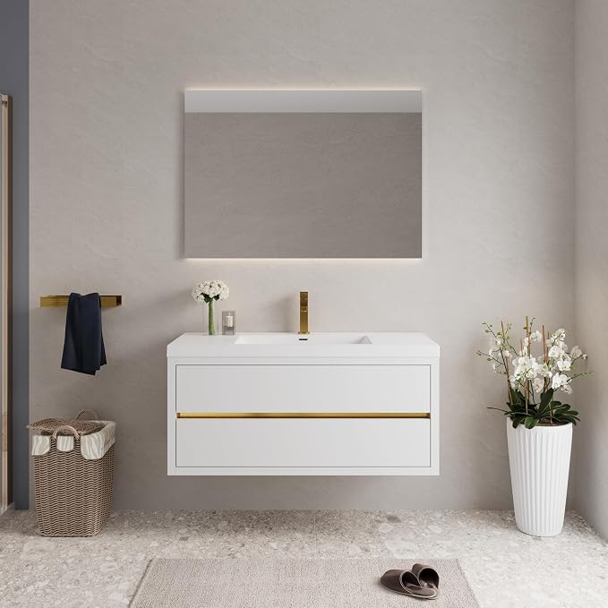 Modern 48" Wall-Mounted Bathroom Vanity by VUMALL