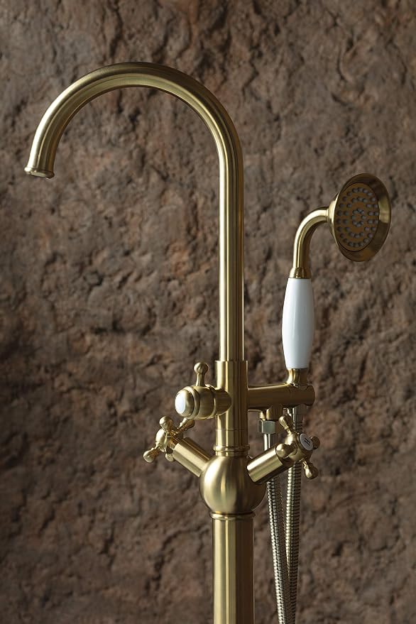 SITGES Solid Brass Freestanding Bathtub Faucet, Bathroom Floor Mount Tub Filler - Image 5