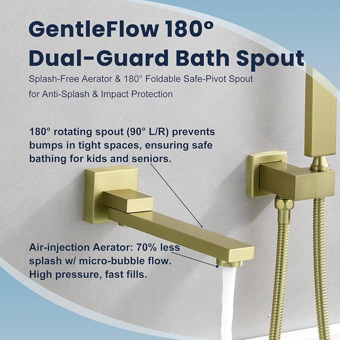 Wall Mount Bathtub Faucet Set Included 180°Swivel bathroom Tub Filler faucets - Image 6