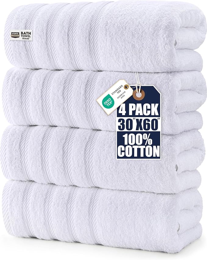 Utopia Towels 4 Pack Premium Extra Large Bath Towels Set, 100% Ring Spun Cotton by UTOPIATOWELS