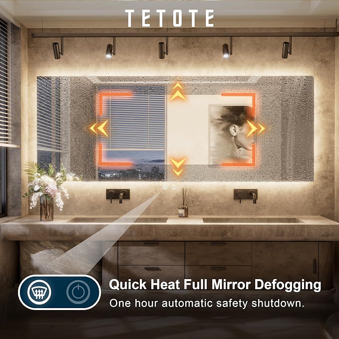 TETOTE 48 x 36 Inch LED Backlit Bathroom Mirror - Image 4
