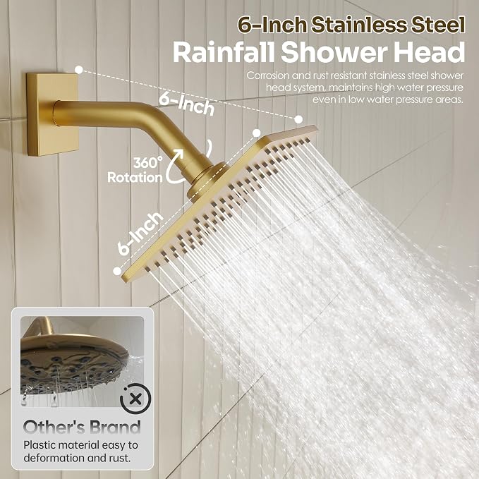 Gold Shower Faucet Set, Brushed Gold Shower System, Dual Gold Shower Head - Image 6