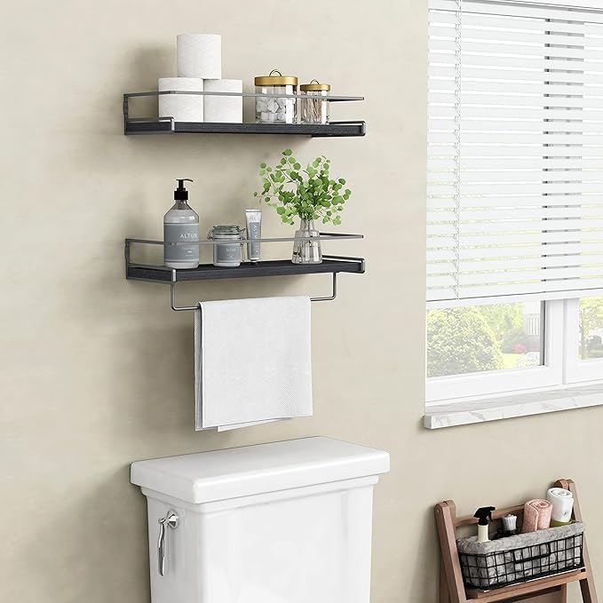 Forbena Black Floating Shelves for Bathroom Wall Set of 2, Kitchen Spice Rack - Image 4