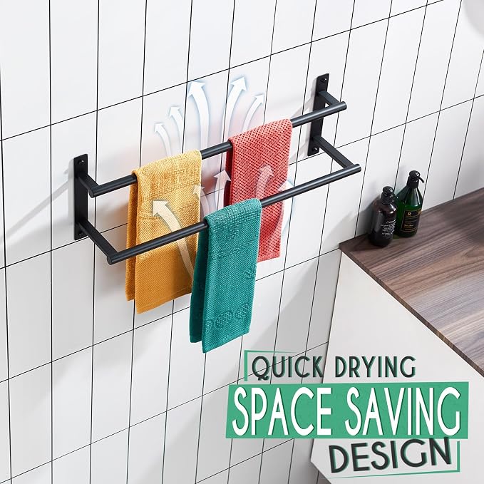 KOKOSIRI 20 Inch Double Towel Bar Bath Towel Racks Bathroom Towel Holder Towel - Image 4