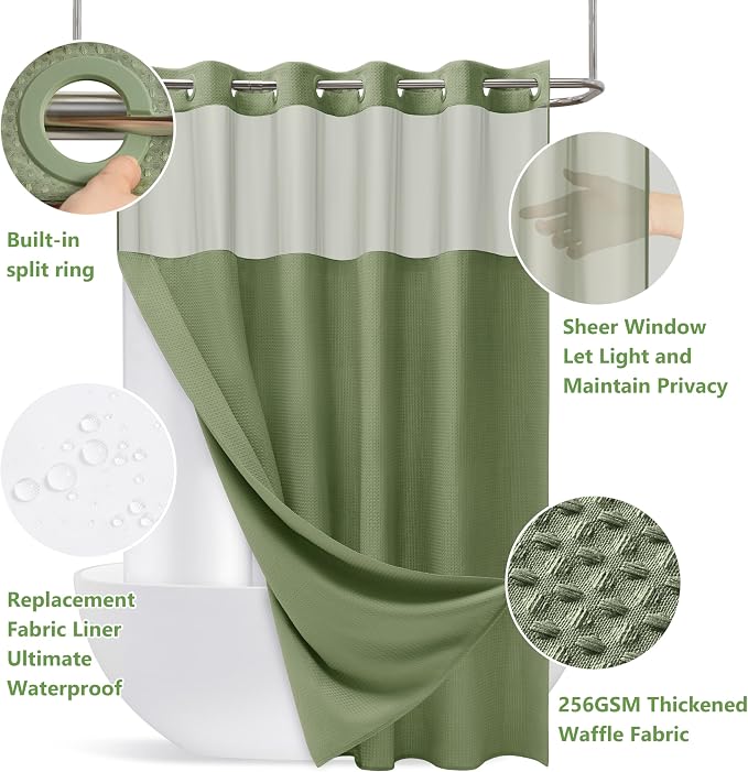 No Hook Waffle Weave Shower Curtain Set - Image 9