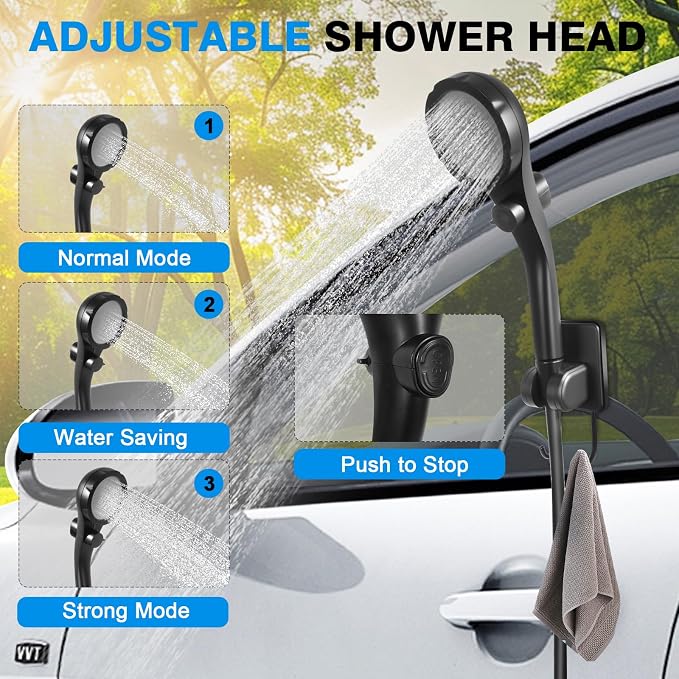 Portable Camping Shower with 5 Gallon Water Jug, 6000mAh Rechargeable Outdoor - Image 3