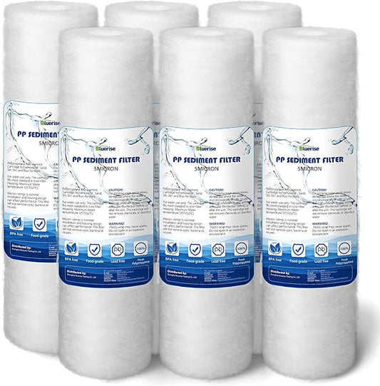 BLUERISE 5 Micron 10" x 2.5" Water Filter Replacement Whole House Sediment Home by Bluerise