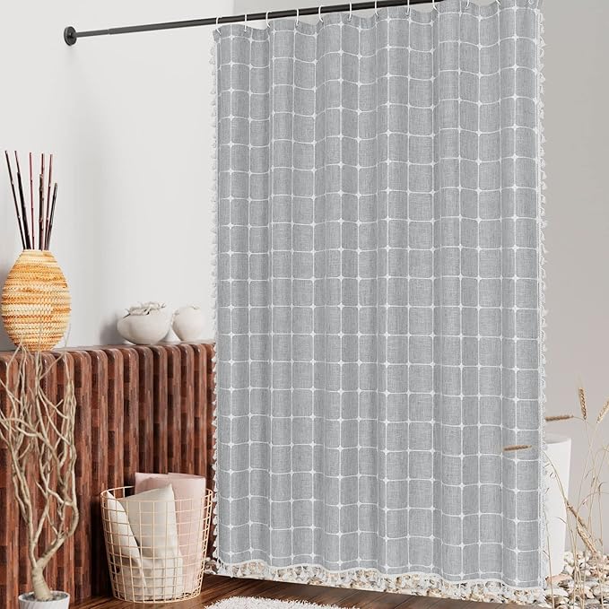 MitoVilla Boho Farmhouse Shower Curtain Set 72 x 78, Tan Brown 78 inch Long - Image 2