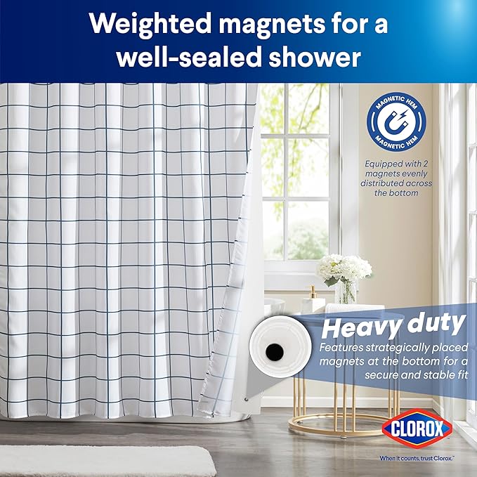 CLOROX Bathroom Waffle Windowpane Pattern Shower Curtain - Image 7