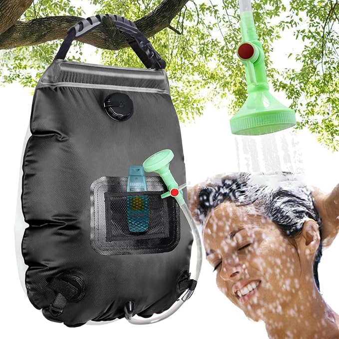 Solar Shower Bag | 5 Gal/20L Solar Heating Camping Shower Bag | Removable Hose by KIPIDA