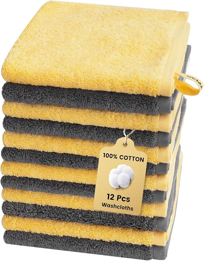 SEMAXE 100% Cotton Washcloths 12-Pack, 13 × 13 Inch Soft Luxury Face Towels – by SEMAXE