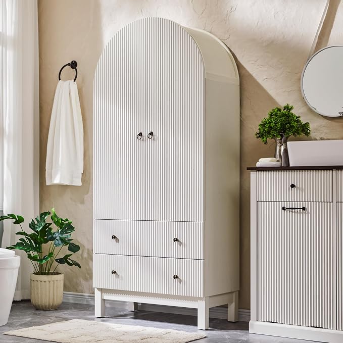 71" Tall Arched Bathroom Storage Cabinet, Modern Fluted Cabinet Storage by IFBUYFarmhouseFurniture