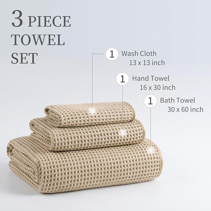 New Microfiber Waffle Bath Towels, 3 Pieces, Fast Drying, Lint Free, Includes - Image 3