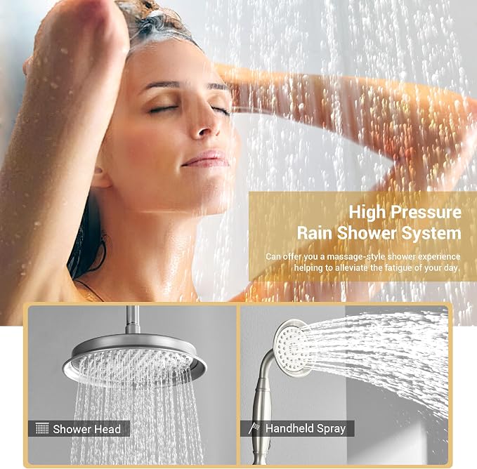 DASAN Rain Shower System Complete Antique Shower Faucet Sets, Brushed Nickel - Image 3