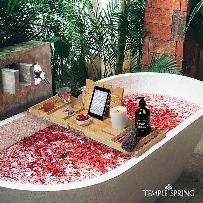 Temple Spring Foldable Bathtub Tray, Unique Design Selfcare Bathroom Caddy - Image 4