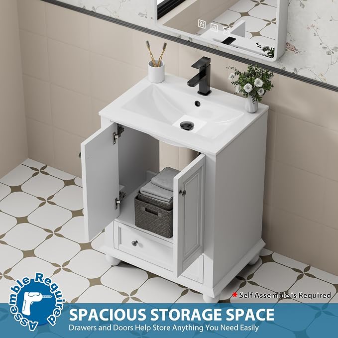 eclife 24" Bathroom Vanity Sink Combo Vintage Style - Image 4