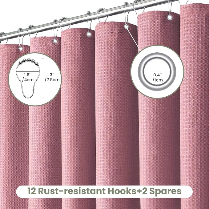 Inhousolu Fabric Shower Curtain Waffle Weave, 230 GSM Heavy Duty, Weighted Hem - Image 2