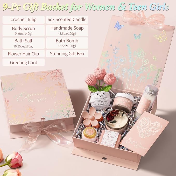 Spa Gifts for Women Bath Gift Set, Rose Relaxing Spa Gift Baskets Home Bath Set - Image 2
