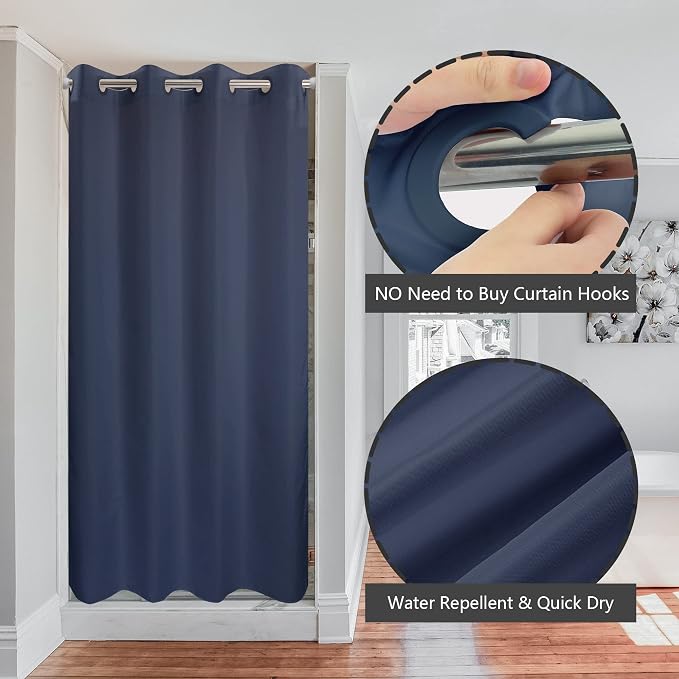 River Dream Stall Size No Hook Navy Blue Shower Curtain Soft Microfiber - Image 2