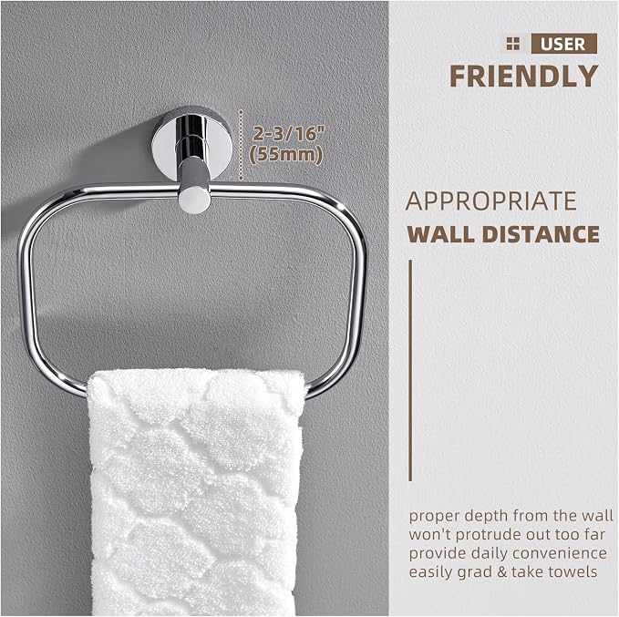 Angle Simple Swivel Towel Ring Chrome, Stainless Steel Hand Towel Rack - Image 7