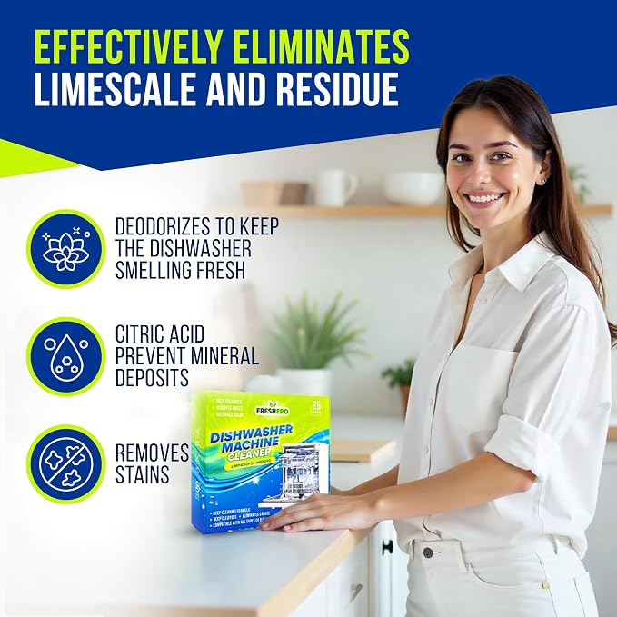 Dishwasher Cleaner and Deodorizer Tablets 26-Pack, Deep Cleaning Descaler - Image 3