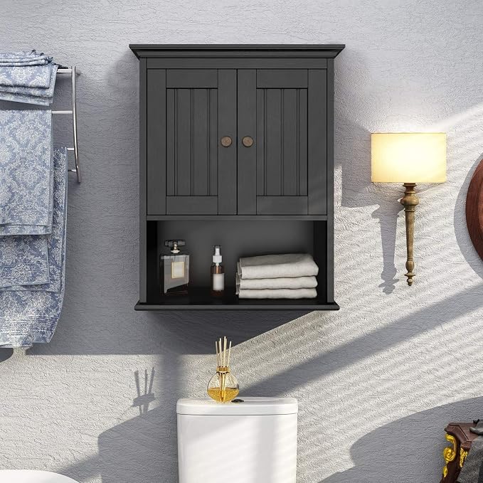 Treocho Wood Wall Cabinet Bathroom Medicine Cabinet Storage - Image 4