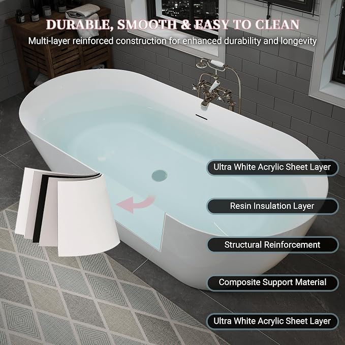 ABRUZZO 55" Acrylic Freestanding Bathtub - Image 6