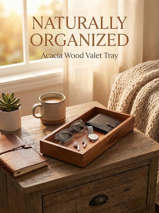 Demigo Acacia Wood Valet Tray & Catchall - Image 3