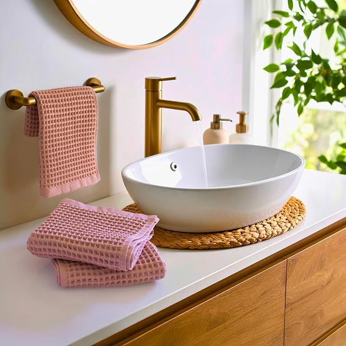 PÜSKÜL Organic Waffle Kitchen Towel 100% Turkish Cotton Set of 3 Pink - Image 5