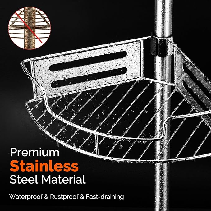 HAMITOR Corner Shower Caddy Tension Pole: Quick Installation 4-Tier Rustproof - Image 5