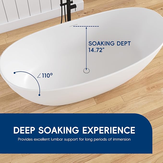 73'' High-back Freestanding Solid Surface Resin Stone Bathtub, Freestanding Tub - Image 5