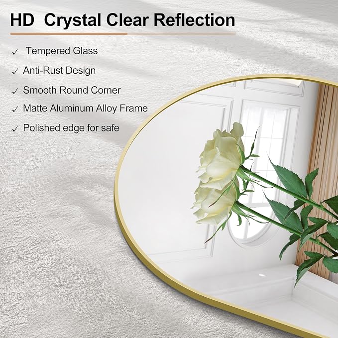 Arched Bathroom Mirror, Wall Mounted Mirror, Vanity Wall Mirror Metal Frame - Image 4