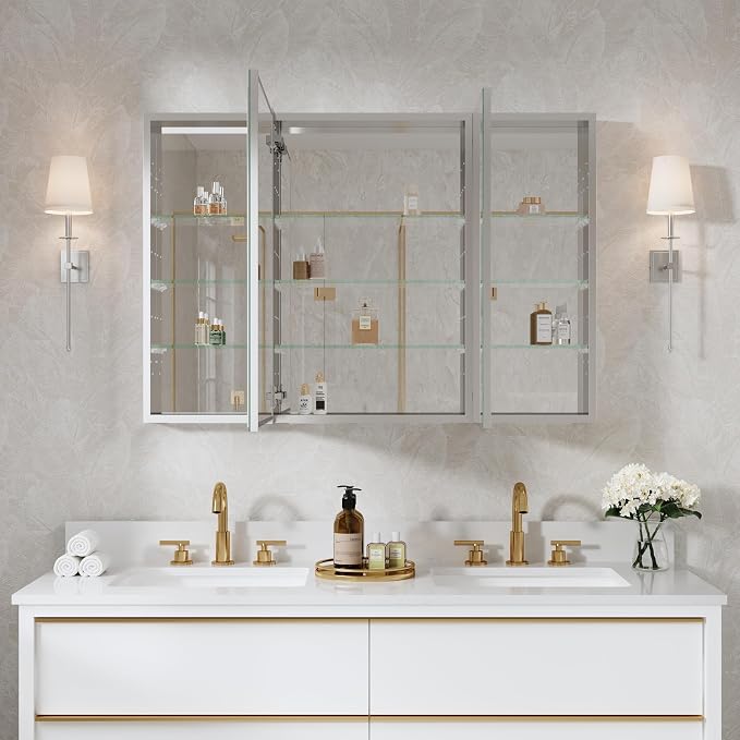 WELLFOR 44" x 30" Rectangle Medicine Cabinet Mirror, Surface Mount or Recessed - Image 12